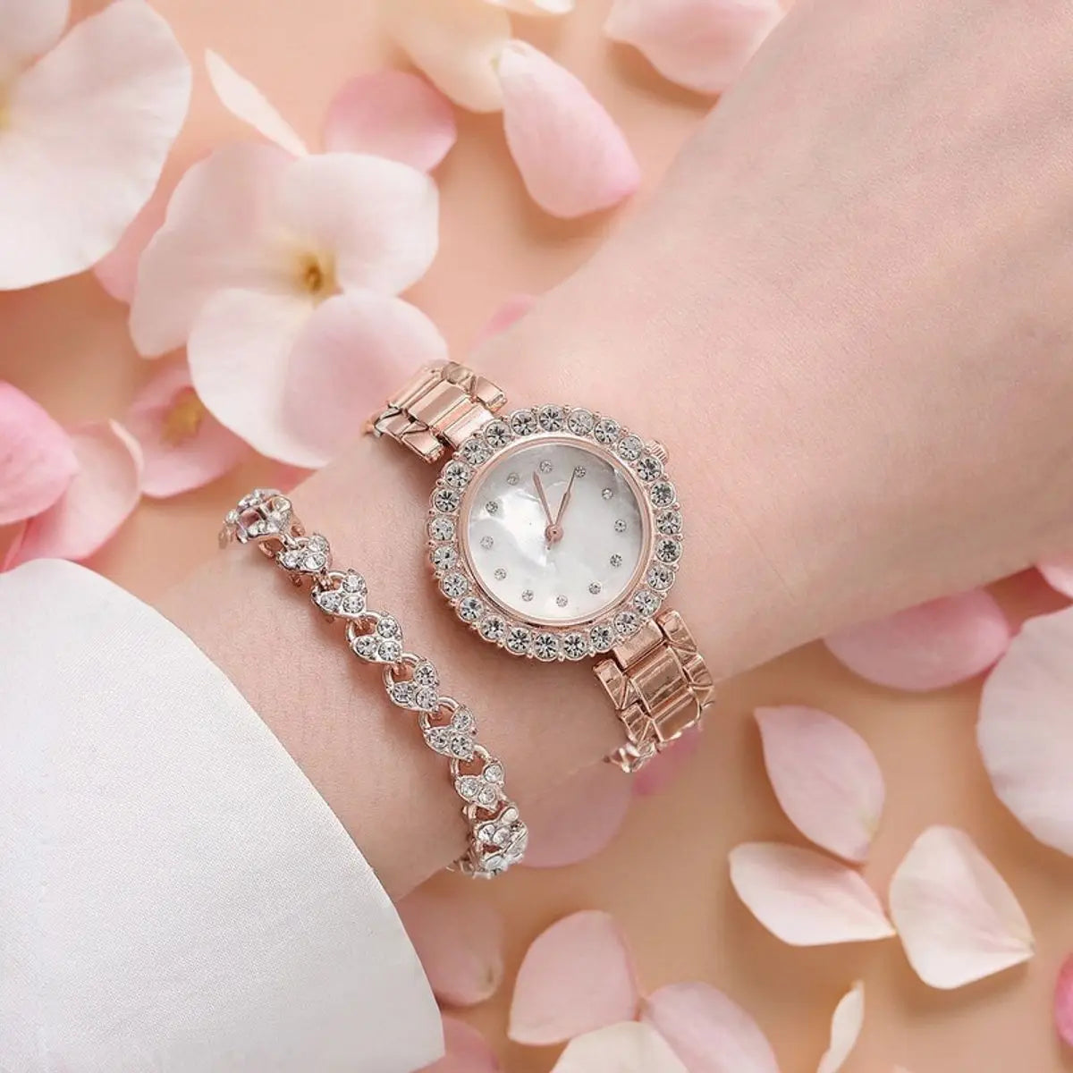Nexovora™ Rosé Royale Watch & Bracelet Set – Rose Gold Crystal Edition for Women