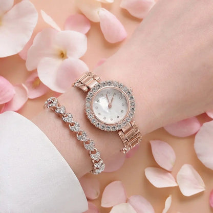 Nexovora™ Rosé Royale Watch & Bracelet Set – Rose Gold Crystal Edition for Women