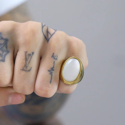 Nexovora™ Marble Crest Titanium Ring – Silver & White Edition for Men