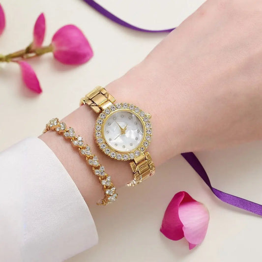 Nexovora™ Rosé Royale Watch & Bracelet Set – Rose Gold Crystal Edition for Women